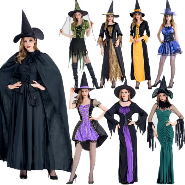2025 Witch Vampire Costumes for Women Scary Carnival Party Performance Drama Masquerade Clothing with Hat Halloween