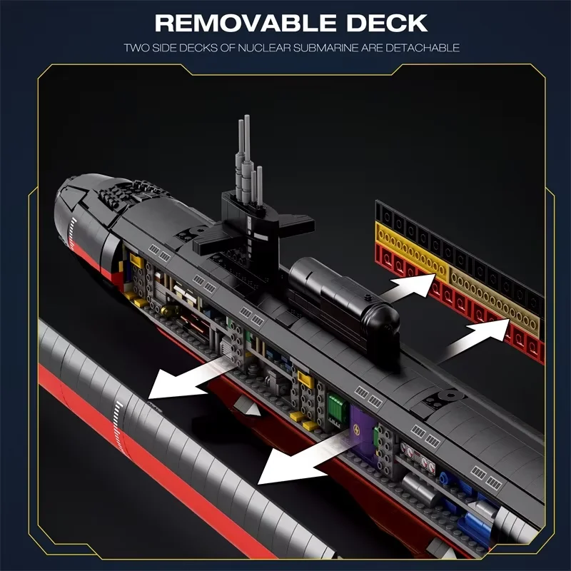 2024 educational toys MOC Military Equipment Series Los Angeles-class SSN 1:125 Battleship Nuclear Submarine Building Block set