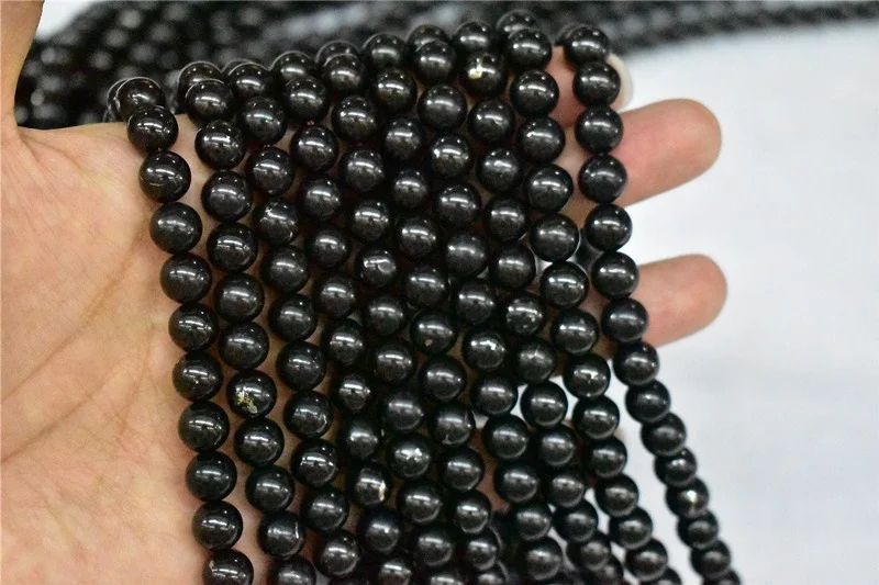 Wholesale A Grade Nature Smooth Gemstone  Russia Shungite Beads For Jewelry Making