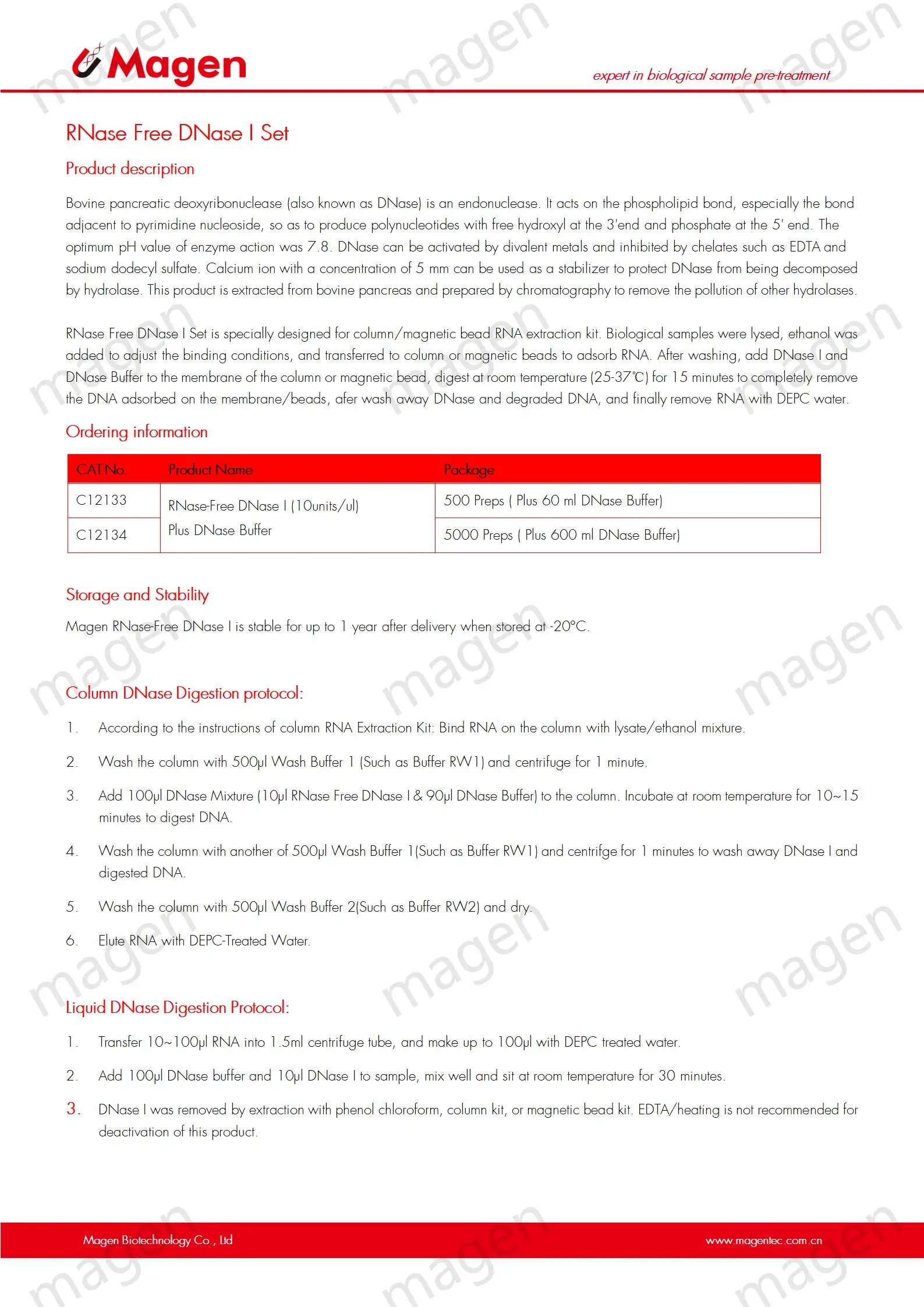 RNase Free DNase I Set, 9003-98-9, DNA digestion, RNA isolation and purification extraction enzyme