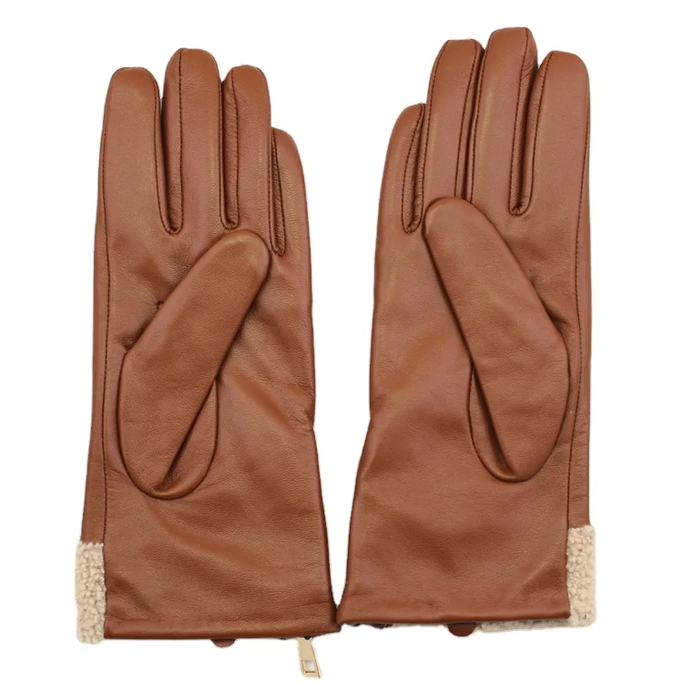ladies cheap driving leather hand gloves with lamb fur