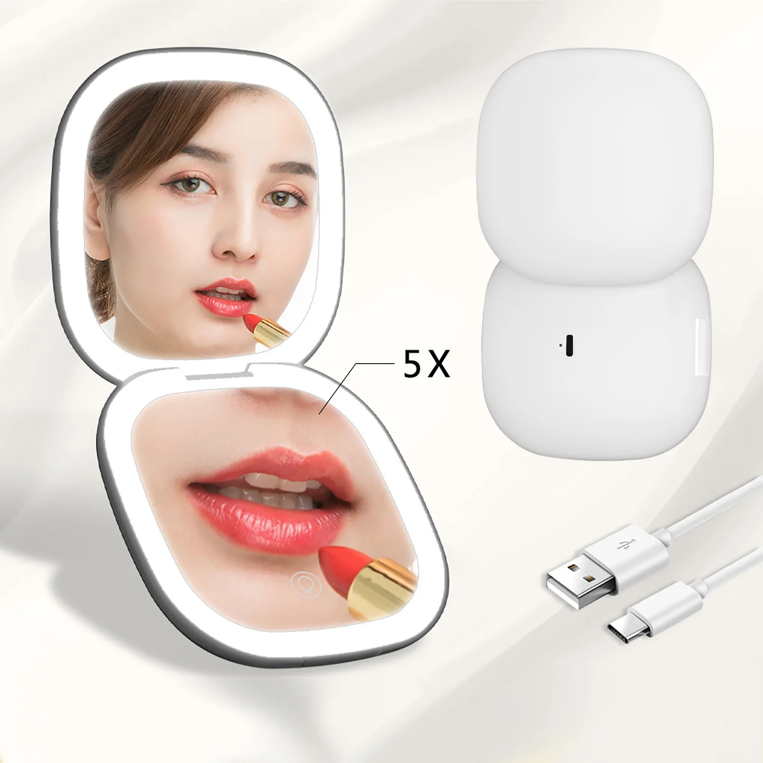 Pocket Double-sided LED Light Portable Vanity Mirror 5X Magnifying 2-face Makeup Cosmetic Makeup Mirrors