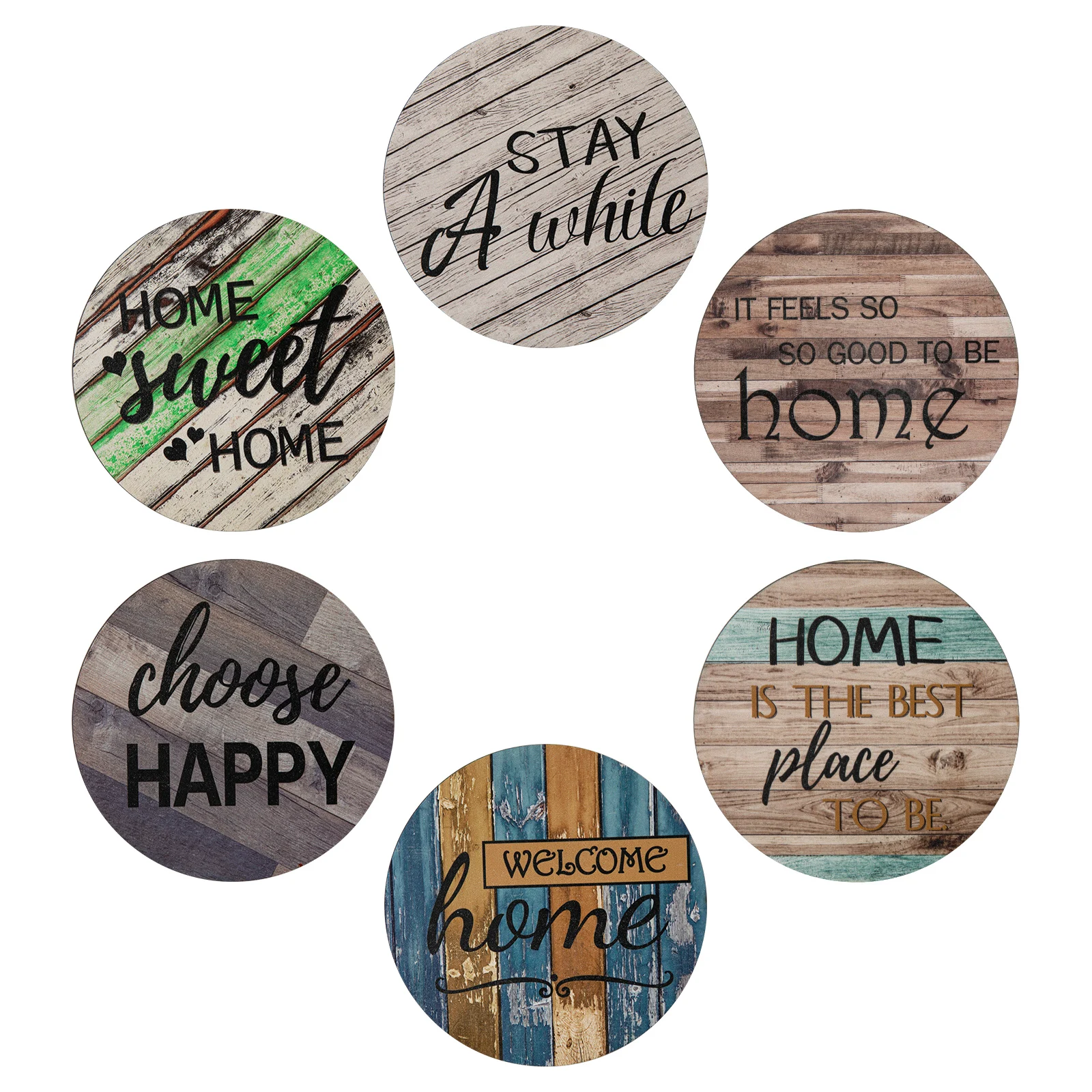 Printed 6pcs set Absorbent Drink glass cup Coasters Farmhouse Ceramic Drink Coasters with Cork Backing for Table Protection