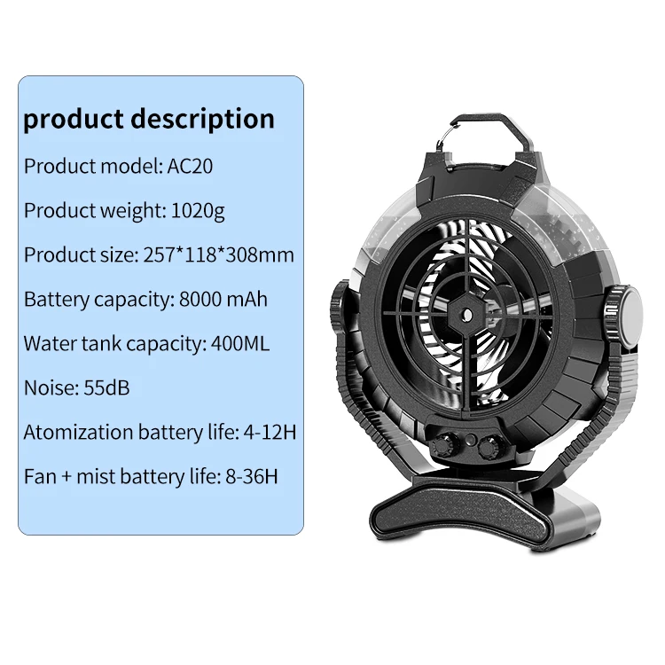 2024 New Model Portable USB Air Cooler Fan Mini USB Cooling Water Tower for Household Outdoor Camping AC Powered