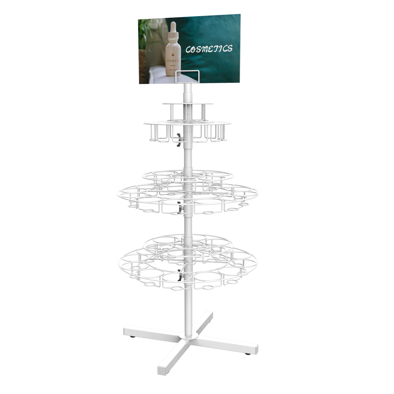 Customized Countertop Metal White 3 Tiers Bottles Display Stand, Rotating Thermal Mug Display Rack