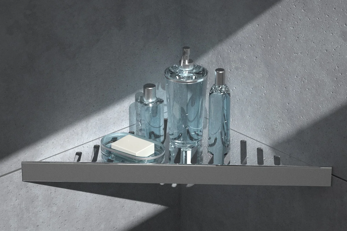 Fenced rectangular stainless steel bathroom shelving for shampoo, shower gel, etc. OEM support