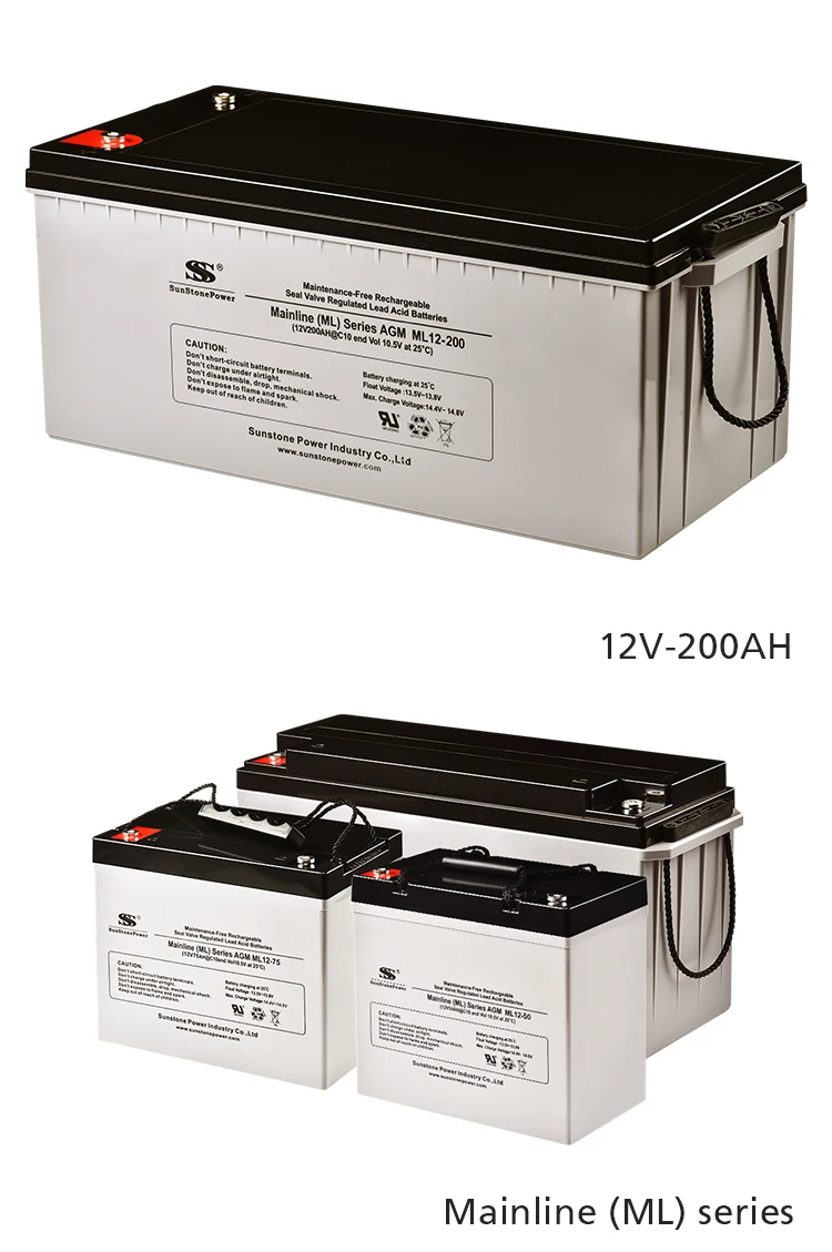 Sunstone Free Maintenance 12V200AH AGM Battery Deep Cycle VRLA Home Chinese Factory Energy Storage System Solar Inverter Battery