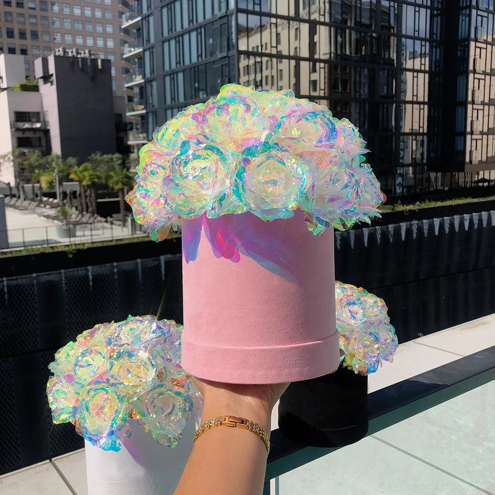 Factory Direct Sale  Artificial Crystal Rose Starry Sky 24 Gold plated Rose Galaxy Enchanted Rose LED