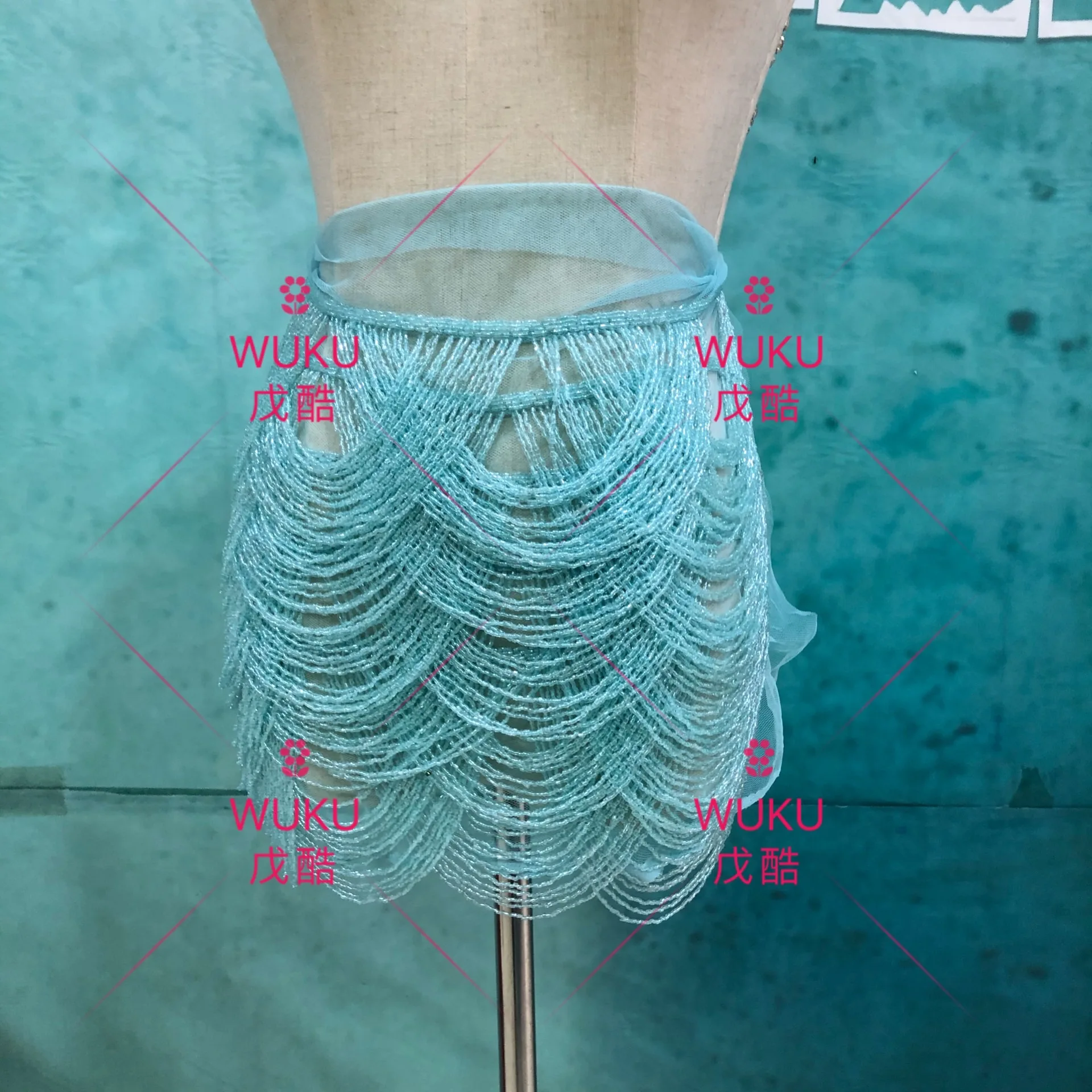 
fringe tassel applique hand make free DIY in sky blue 