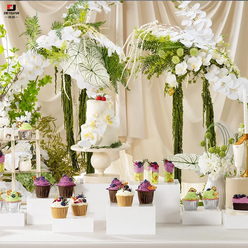 Custom 4 Step Rectangle Clear Display Cube Food Table White Acrylic Catering Buffet Risers For Food Display Stand