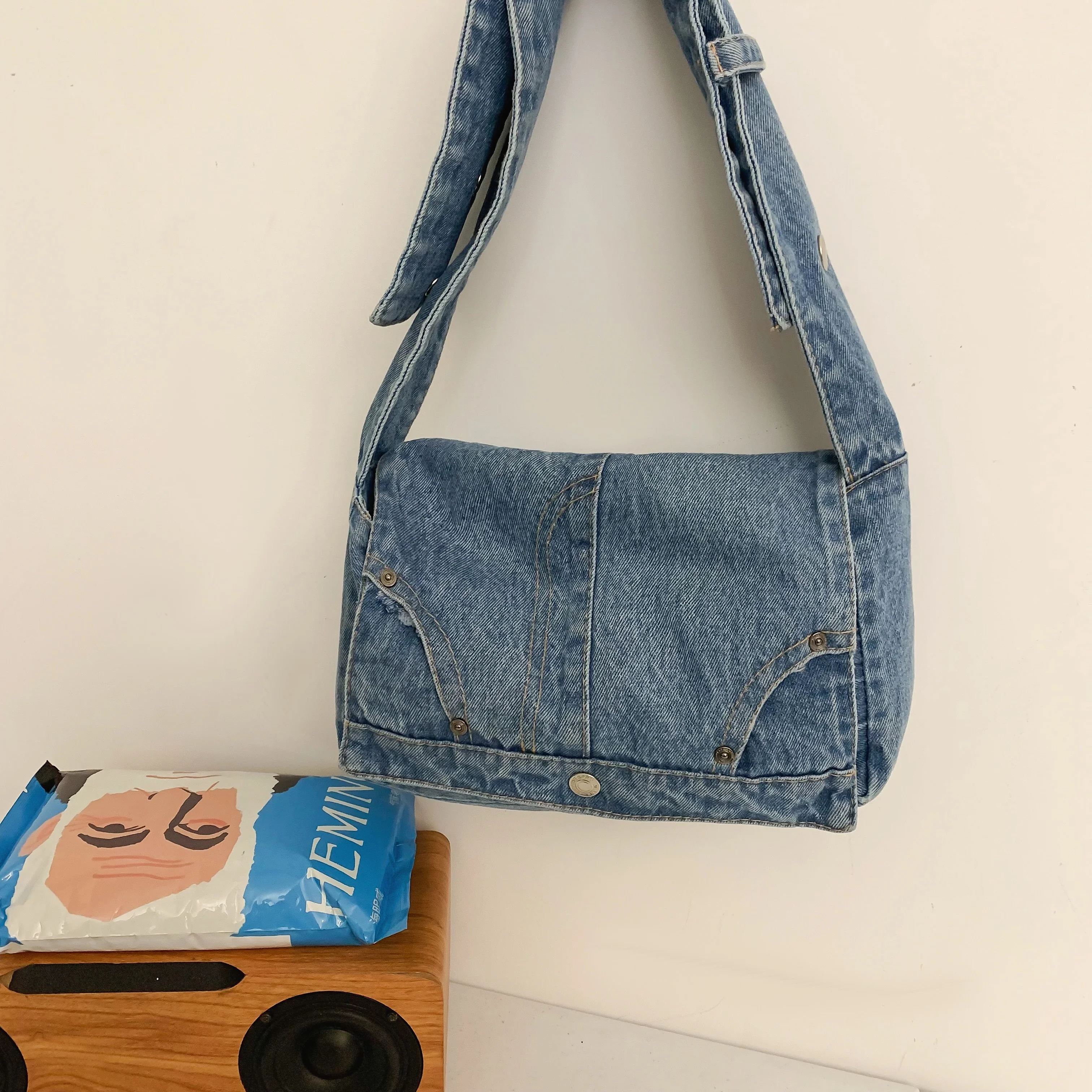 Wholesale Lady Denim Tote Bags Adjusted Shoulder Handbags Women Ladies Jean Hand Bags Underarm Denim Messenger Bags