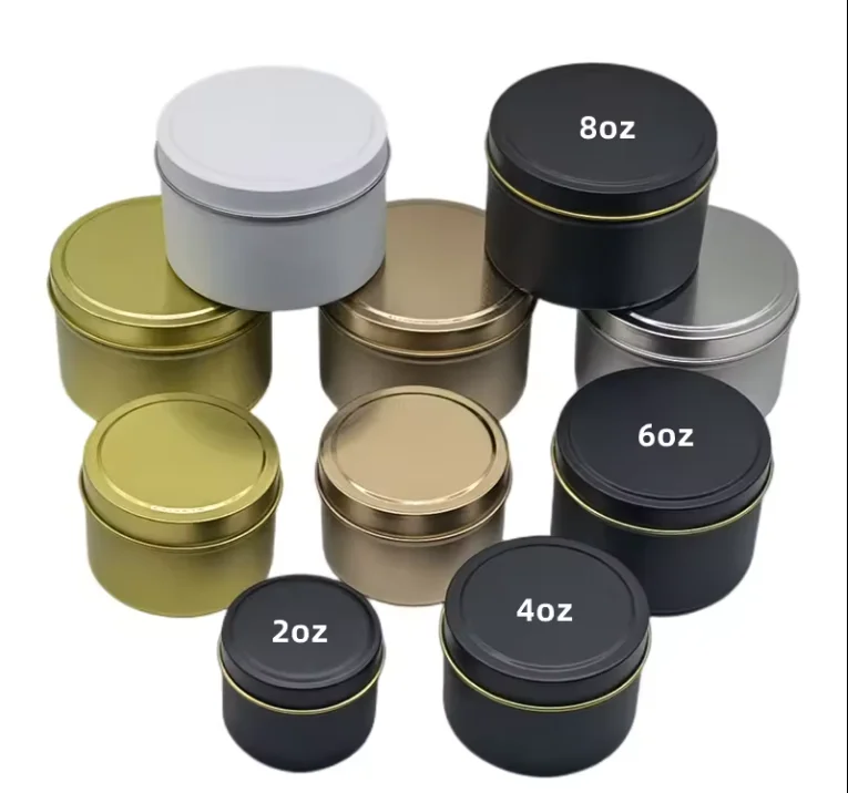 Free Sample 4oz 6oz 8oz Empty Candle Tins With Lid Custom Gift Candles Boxes Black Metal Candle Tin Jars Wholesales