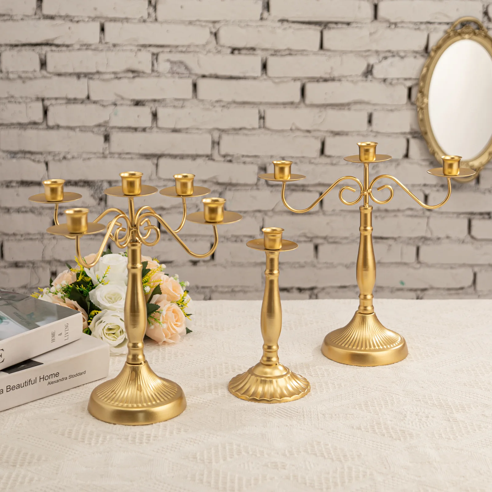 Home tall candle holders for weddings Decorative candelabra Metal 5 branch candelabra Candle stand gold candle holder