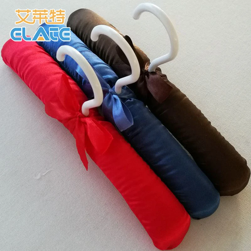 House Organizer Lovely Stuffed Baby Satin Padded Hangers 23cm Colorful Fabric Hanger For Dress Plastic Hook