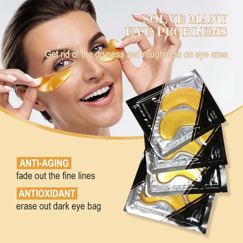 OEM 20 Pairs Eyes Care Treatment Wrinkle Patch Hydrogel Collagen Gel Mask 24k Gold Under Eye Patches