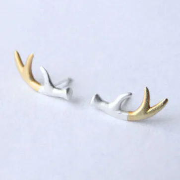Real 925 Sterling Silver antler Stud Earrings for Women Girls Fashion jewelry