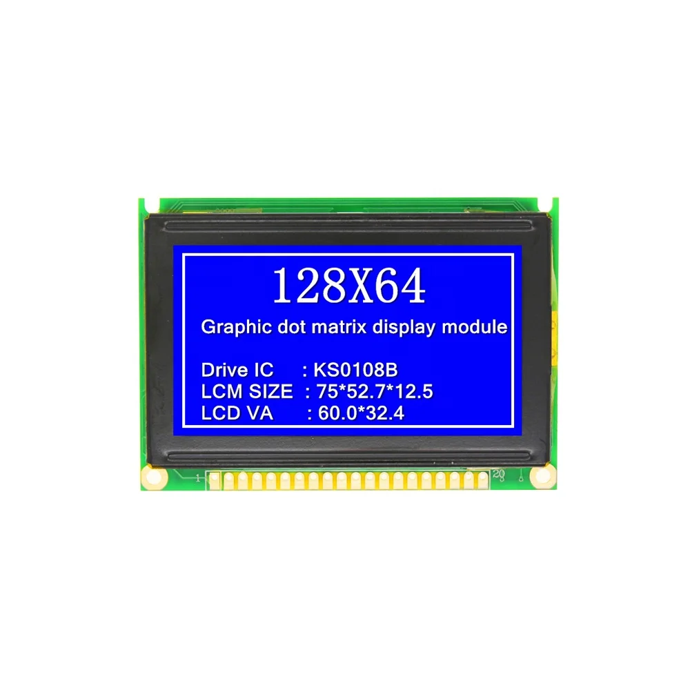 128x64 Graphic Dot Matrix Blue Parallel Port Serial Port LCD Display Module