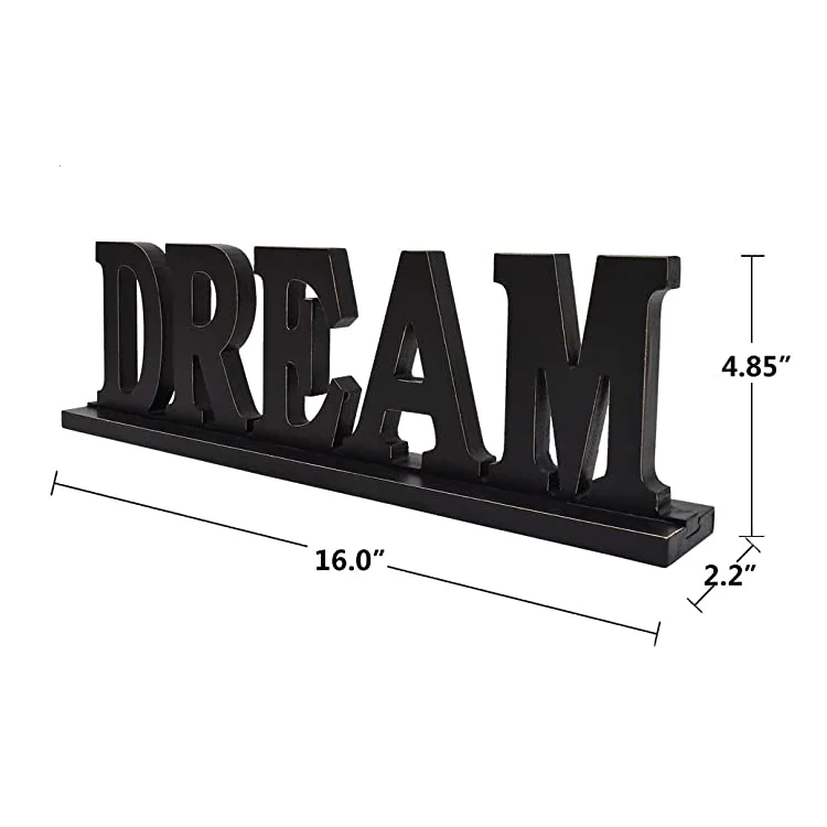 Custom rustic solid wood standing carved dream words decorative sign christmas decoration