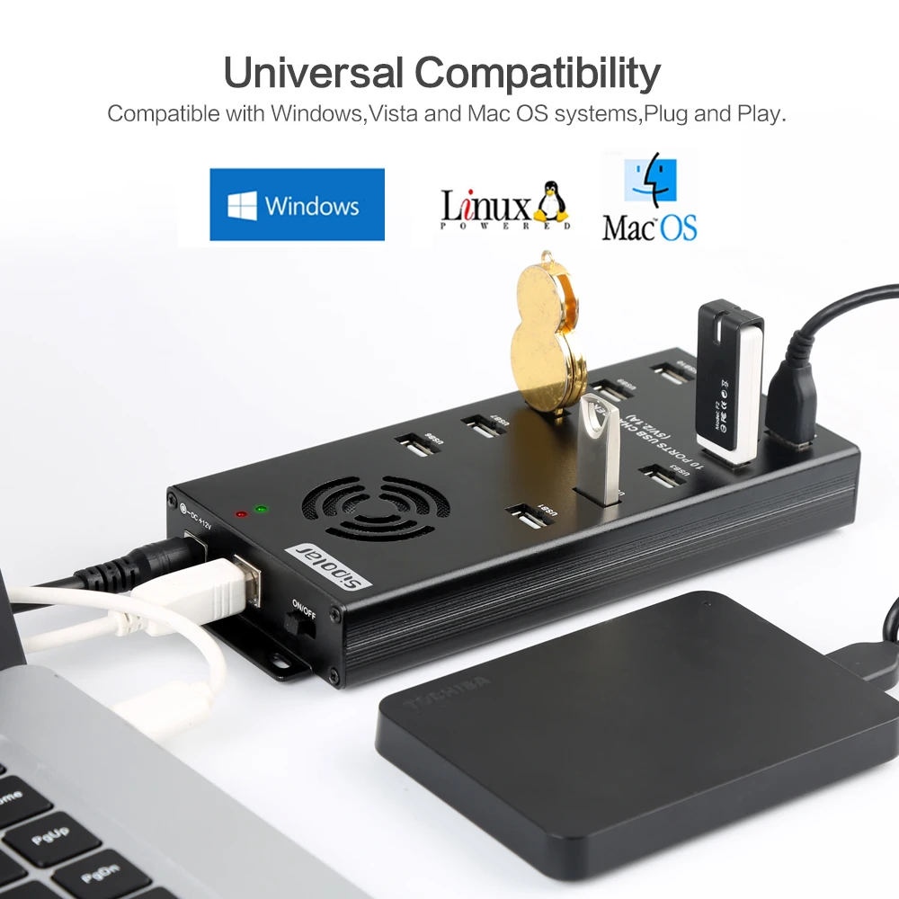 Алюминиевый корпус с несколькими usb-портами, высокоскоростная usb-зарядка 12 В, 10 usb-концентраторов, зарядное устройство и синхронизация