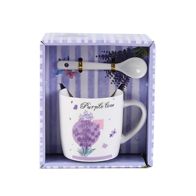 Portuguese Republic flower lavender  Tea Coffee Ceramic Mugs Customized Logo Acceptable coffee cup