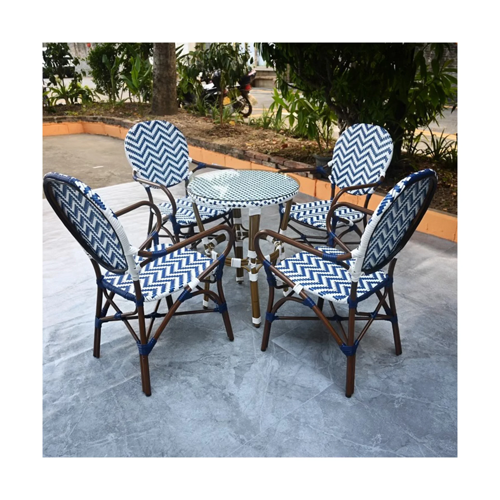 MOJIA Aluminum Natural Rattan Seat Backless Counter Stool Aluminum rattan chair high Sturdy and durable design for outdoor