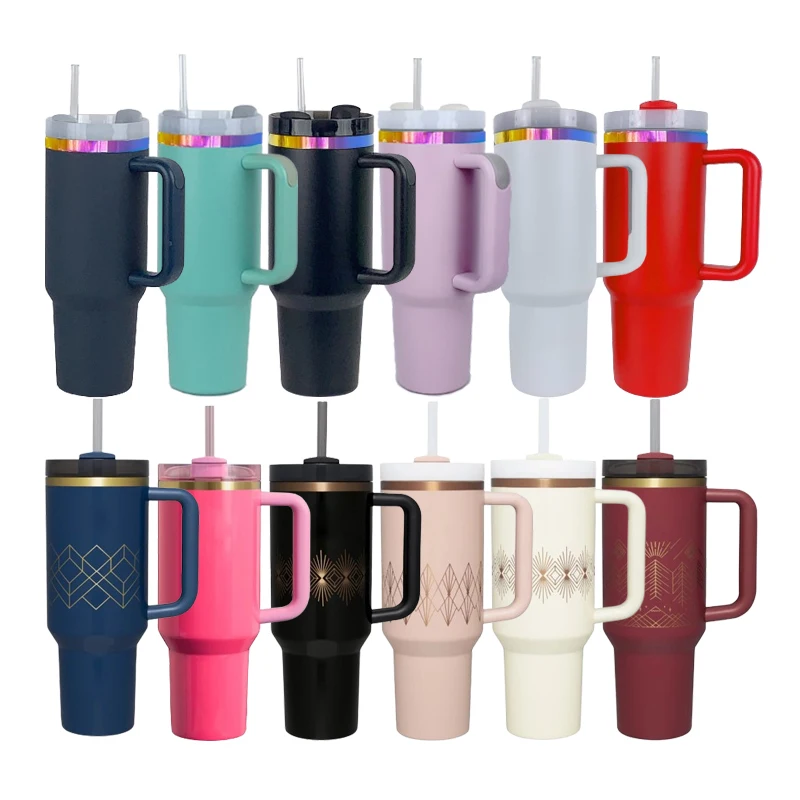 40oz 40 oz Powder Coated Rainbow Iridescent Plated Base Etch Effect Stainless Steel Tumbler Cup for Laser Engraving