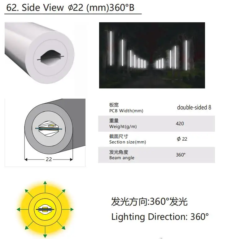 20mm  22 mm 360 degree round flex led neon strip light  ip67 waterproof outdoor lighting