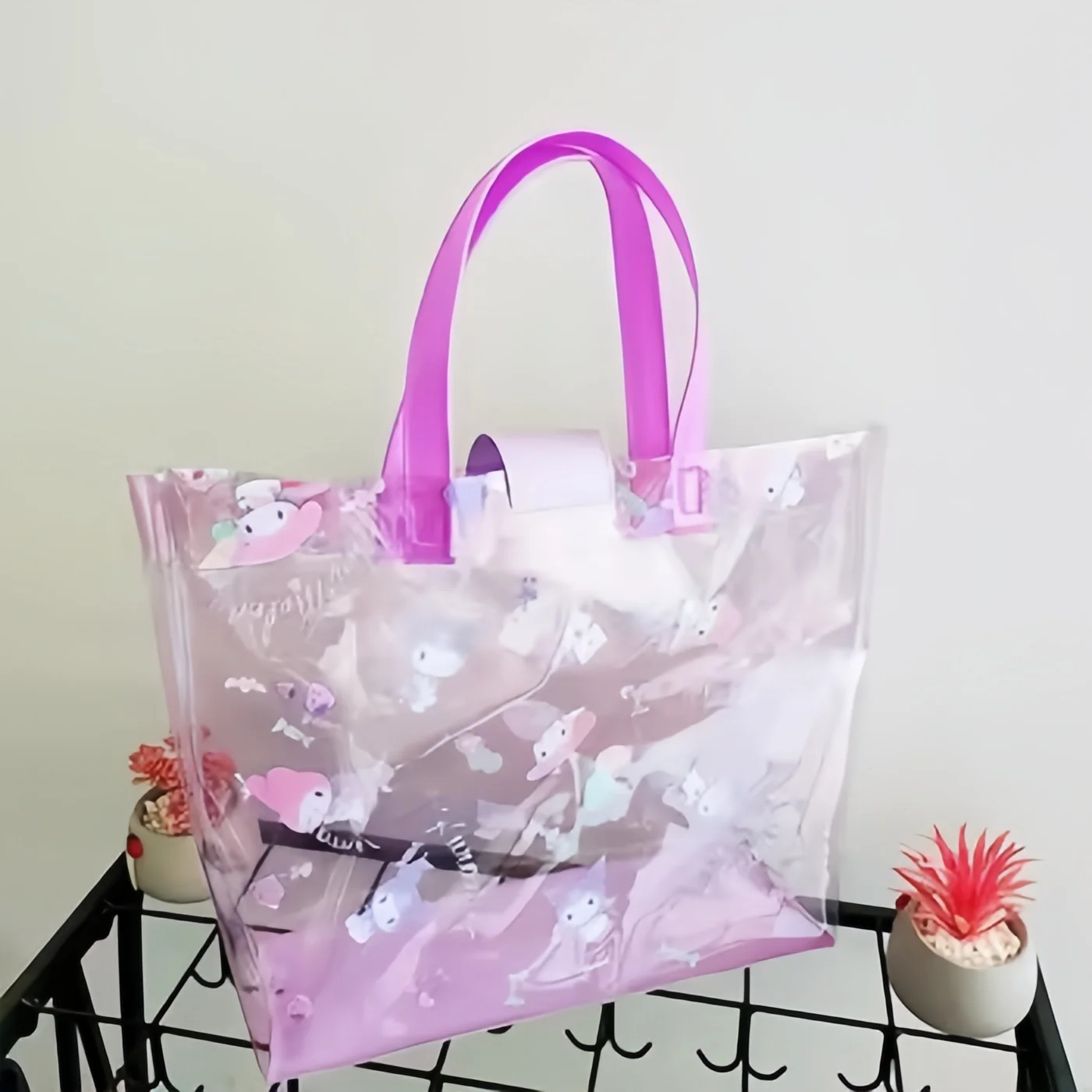 Pvc Ladies Fashion Shopping Travel Handbag Portable Plastic Bag