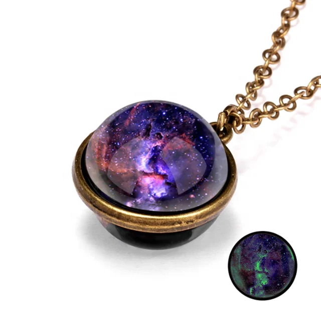 Luminous Glow In Dark Moon Pendant Space Star Galaxy Universe Necklaces