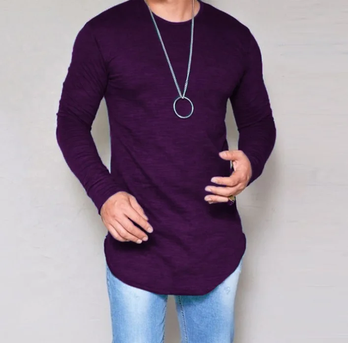 Хорошее качество Фабрика o-образным вырезом с длинным рукавом Повседневные однотонные мужские рубашки