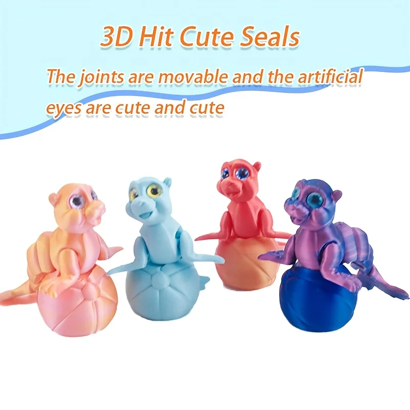 Custom 6cm 3D Printed Realistic Seal Figurine Rotatable Articulated Plastic Animals for Office Desk Ornaments or Toys