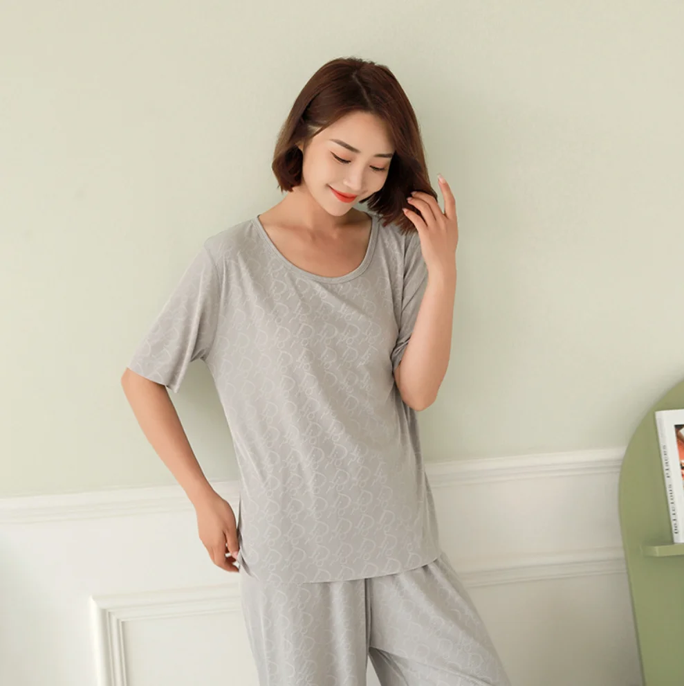 China manufacture pajamas set for men and women teenagers summer thin casual short sleeve large size solid color wholesa