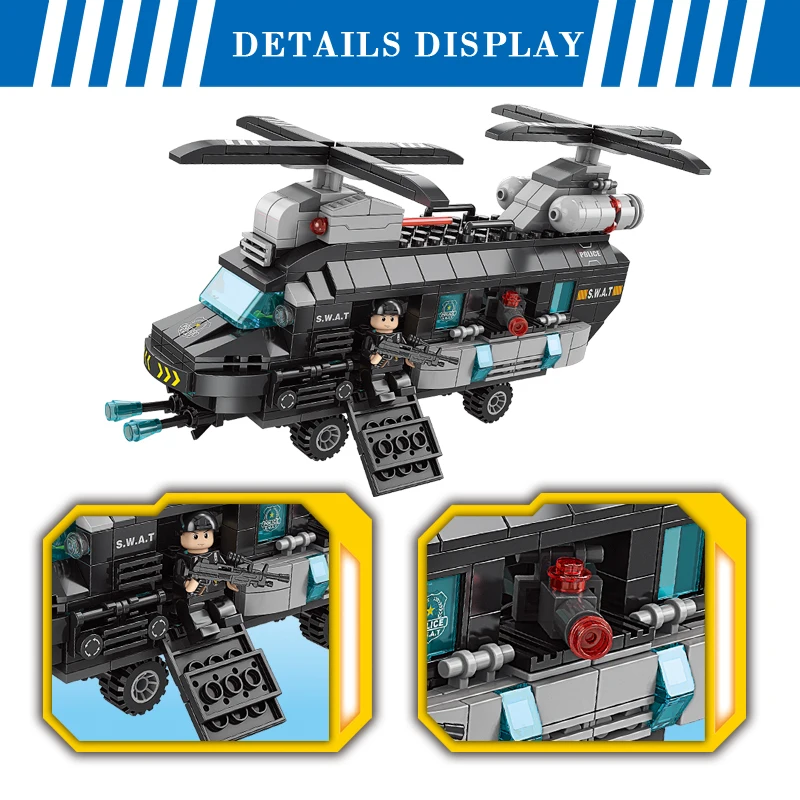 LELE BROTHER  Factory Wholesale Police Series  Brick Toys SWAT Helicopter Building Blocks for Boy