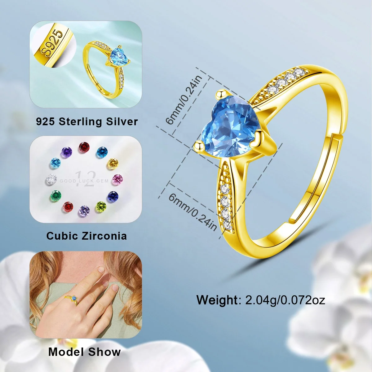 925 из стерлингового серебра 18 карат Позолоченные ювелирные изделия Anillos Изящные в форме сердца желтые CZ каменные кольца для женщин