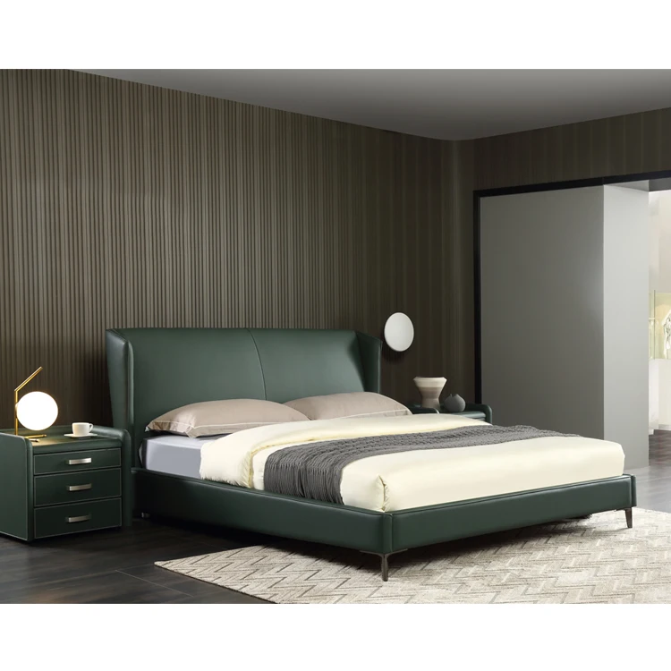 California 200x200 Single Nordic Queen Size Luxury Pine Wood Leather Green Big king Bed Morden Bed Frame