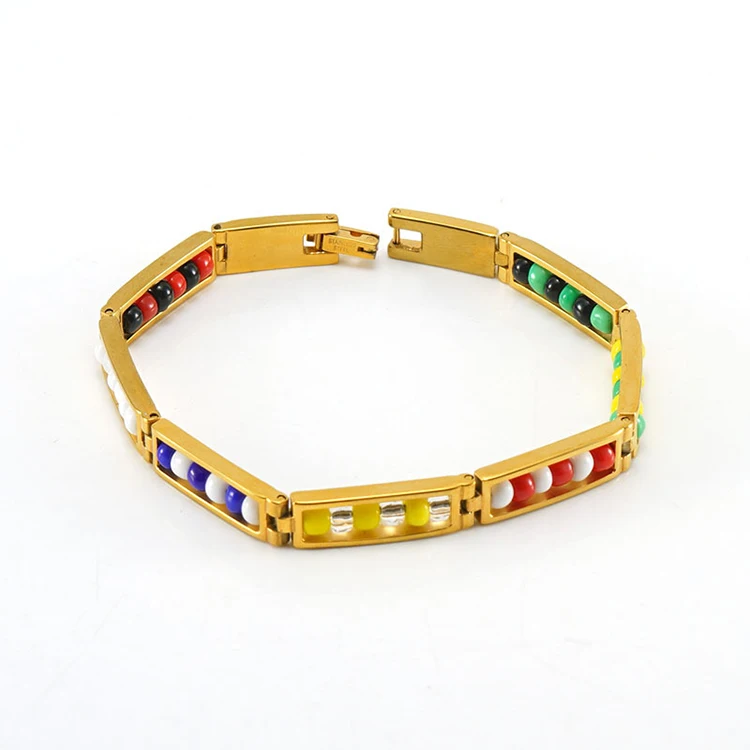 H015 Wholesale pulseiras pulsera mujer orula PVD 18K Gold Plated Stainless Steel Bijouterie Colorful beaded Bracelets for women