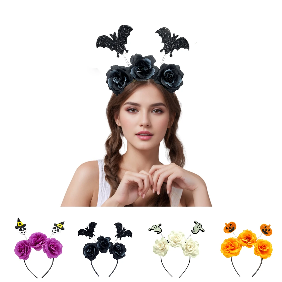 Latest Flower Spider Pumpkin Spring Headband Halloween Pumpkin Devil Horn Headband Halloween Festival Party Decorative Headwear