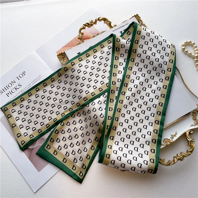 Spring Summer Satin Long Hair Tie Bag Wrist Scarf For Women Hair Accessory New Print Bag Ribbons Head Scarf Neckerchief