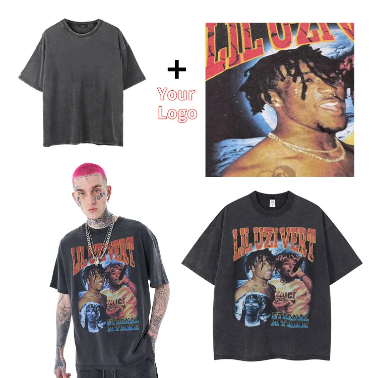Acid Wash Dtg Print Cotton Vintage Logo Tee Streetwear Mens Clothing Manufacturers Graphic Oversized Tshirt Custom T Shirt