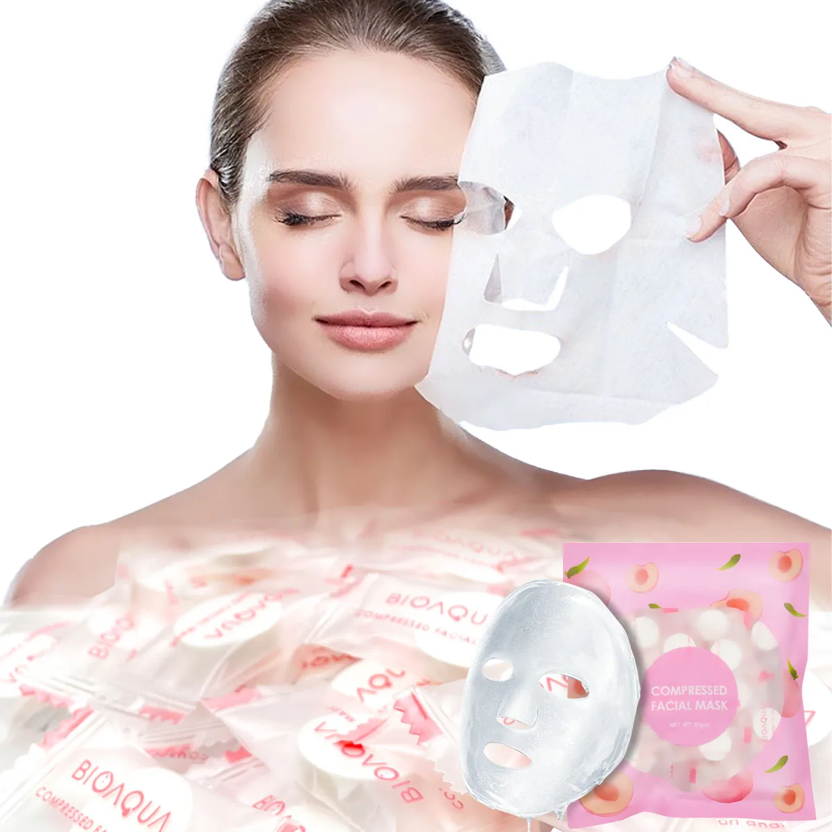 China Wholesale Cosmetics halal functional Peach compression face mask compressed sheet mask