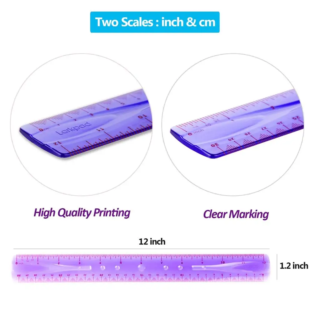 LULAND Durable Clear Measuring Tool for Office 12-inch/30cm Flexible Plastic Ruler