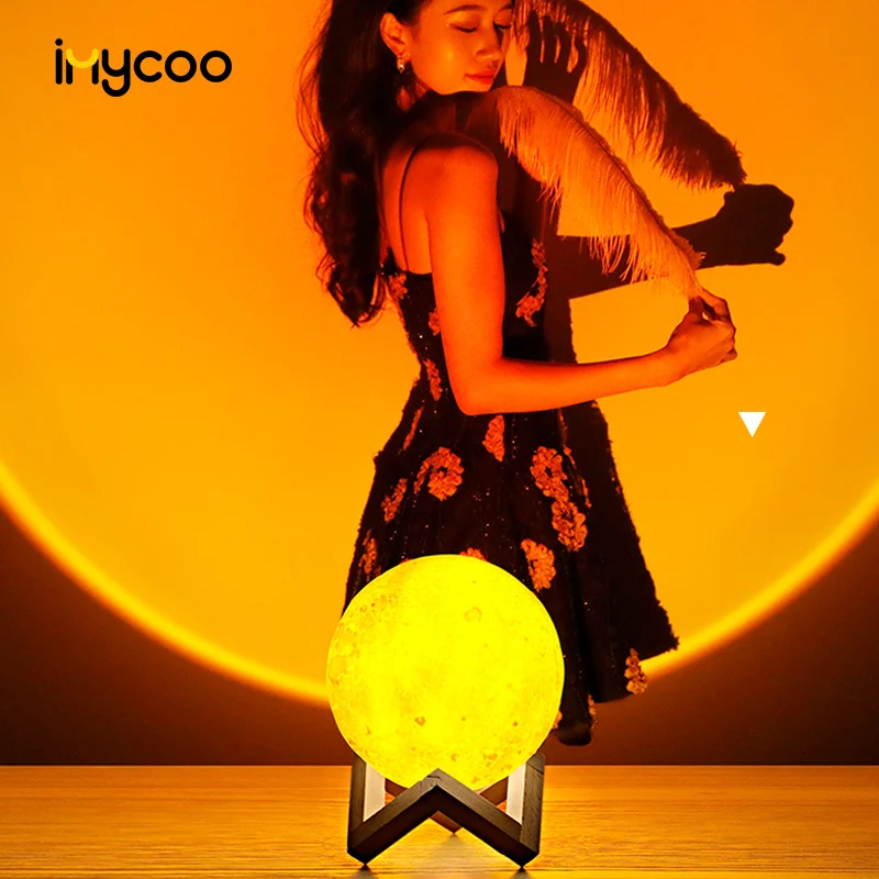 IMYCOO Best Seller Rechargeable Table 3D Moon Led Night Light For Home Custom Logo Mini Sunset Decoration Lamp For Bedroom