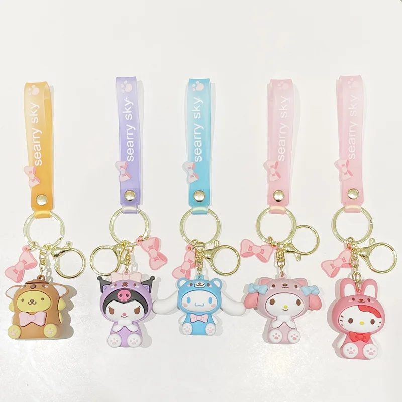 Cute Kuromi Melody Sanrio Keychain Kawaii Cartoon Big Eared Dog Frog Pudding Dog Penguin Women Bag Pendant Key Chain