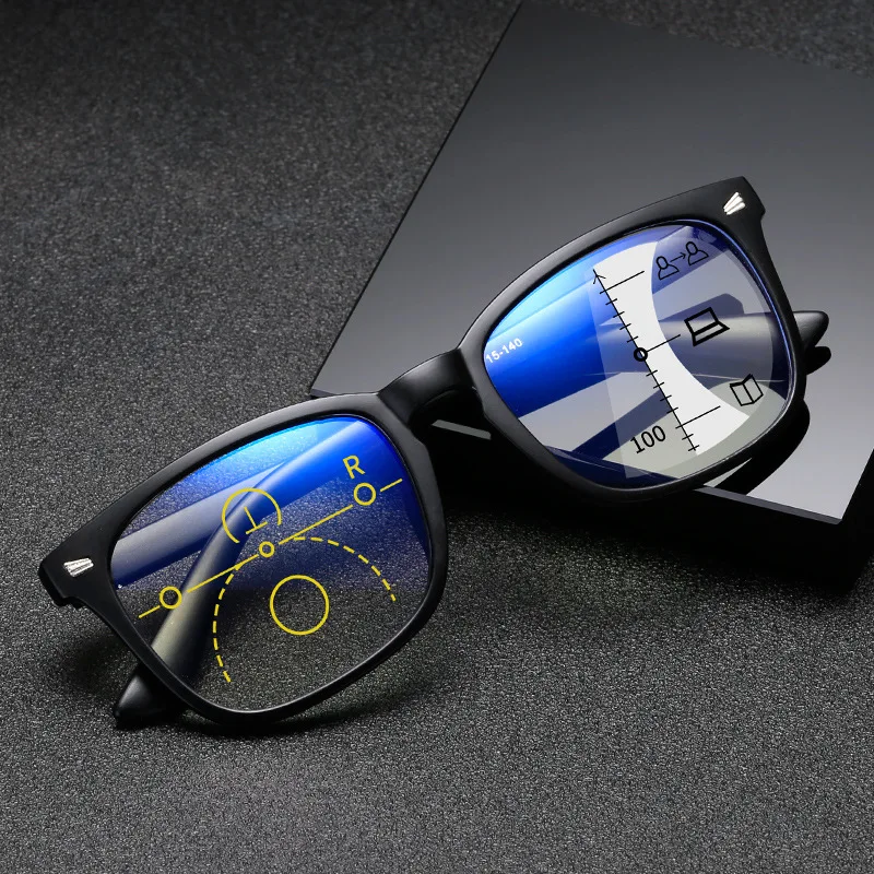 8082 Progressive Multi Focus Anti Blue Light Reading Glasses Intelligent Automatic Zoom Distance Near Bifocal Presbyopic Glasses