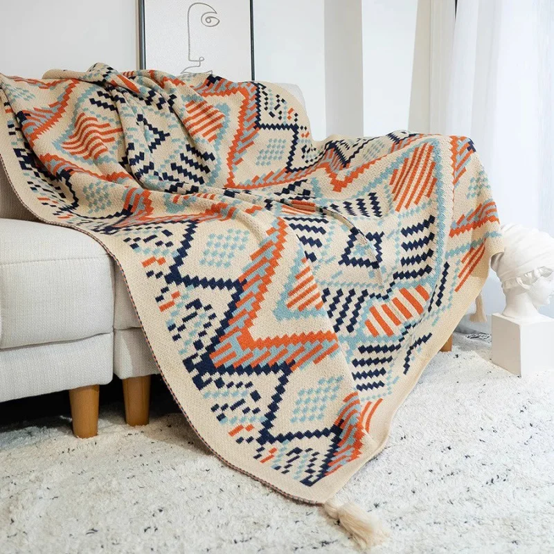 Бохо одеяло в этническом стиле Одноместный офисный платок кондиционер трикотажное покрывало с бахромой