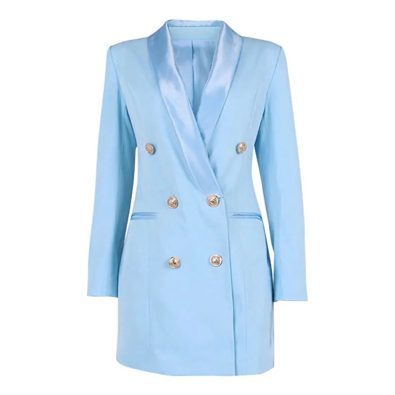 Lapel Deep V Button Long Sleeve Shoulder Padded Suit Short Formal Dress