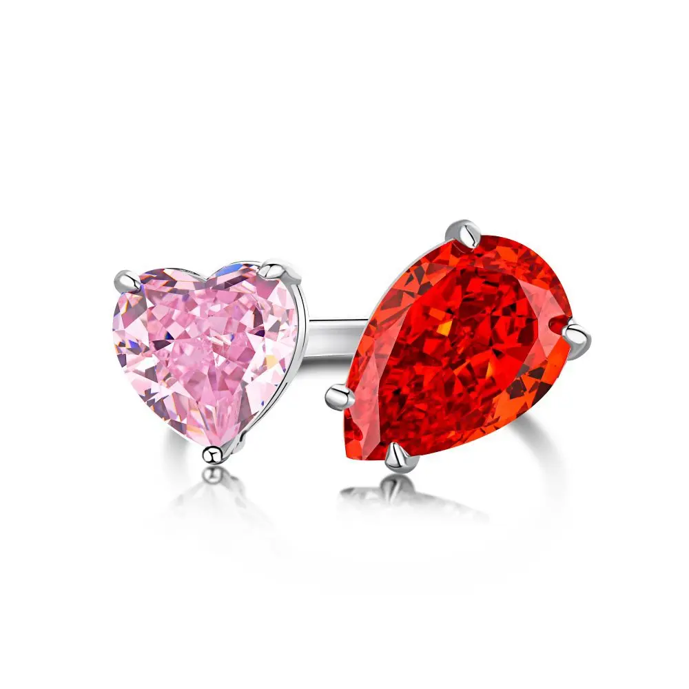 Sterling silver simulation Ruby Morgan pear-shaped love Moissanite high carbon zircon ring female open fashion light luxury ring