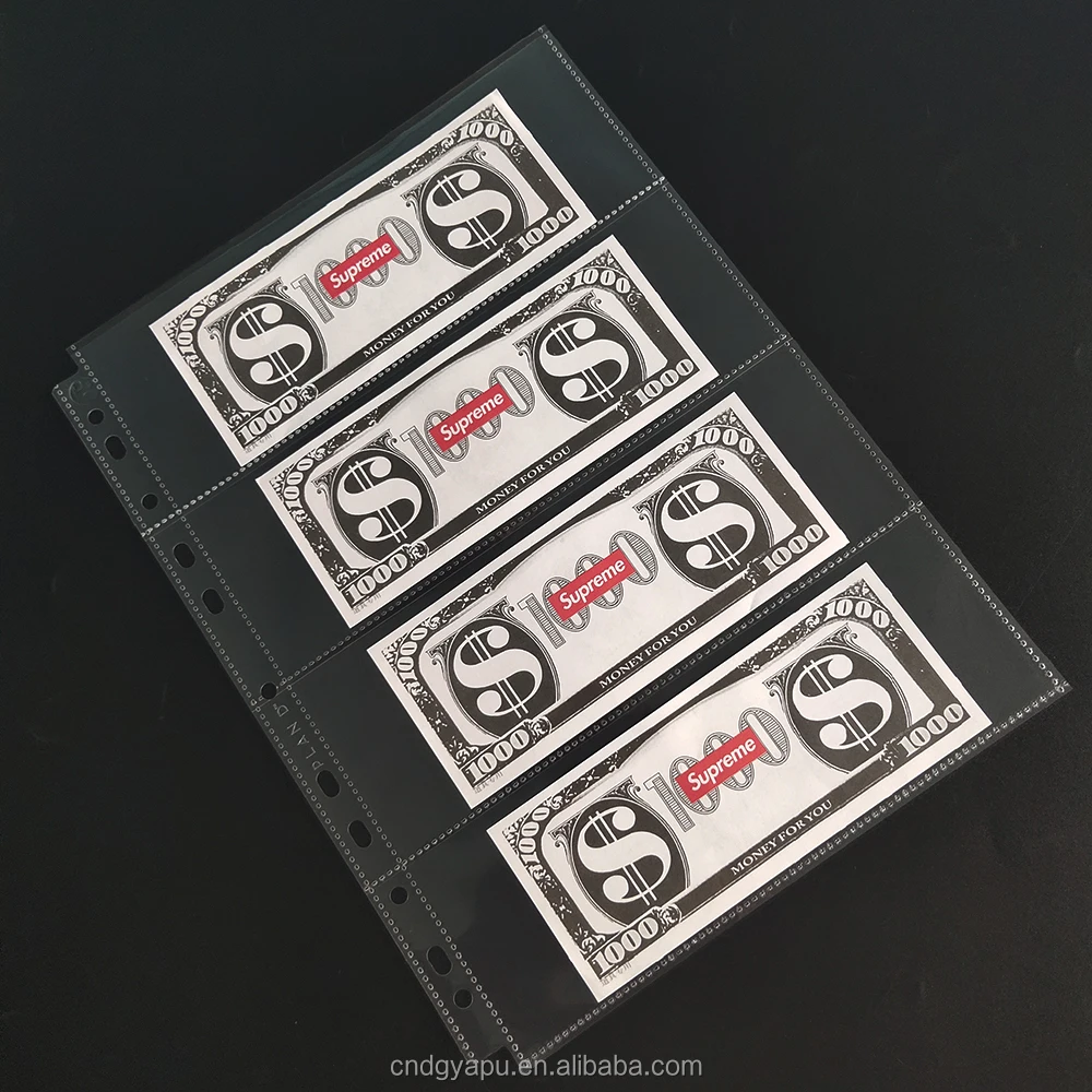 Custom 4 Pocket Banknote Collection Book currency holder paper money protector Thickened PP Page