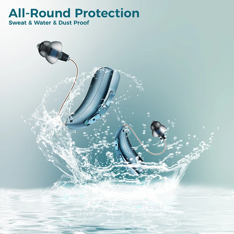 TRANSTEK New 16 Channels Sweat&Water-proof Digital Ear Device Rechargeable Bluetooth BTE Hearing Aids for Deafness