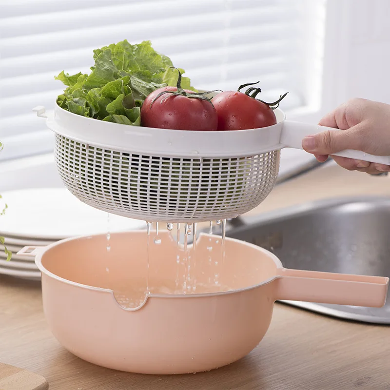 Drain Plastic Colander Bowl Set Basket Food Fruit Vegetable Kitchen Washing Strainer